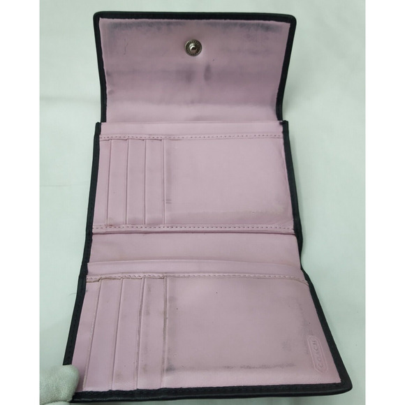 Coach Chelsea Black Leather Credit Card Trifold Wallet - Picture 10 of 16